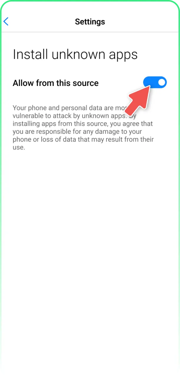 Enable unknown sources to install the BC Game Aviator mobile app.