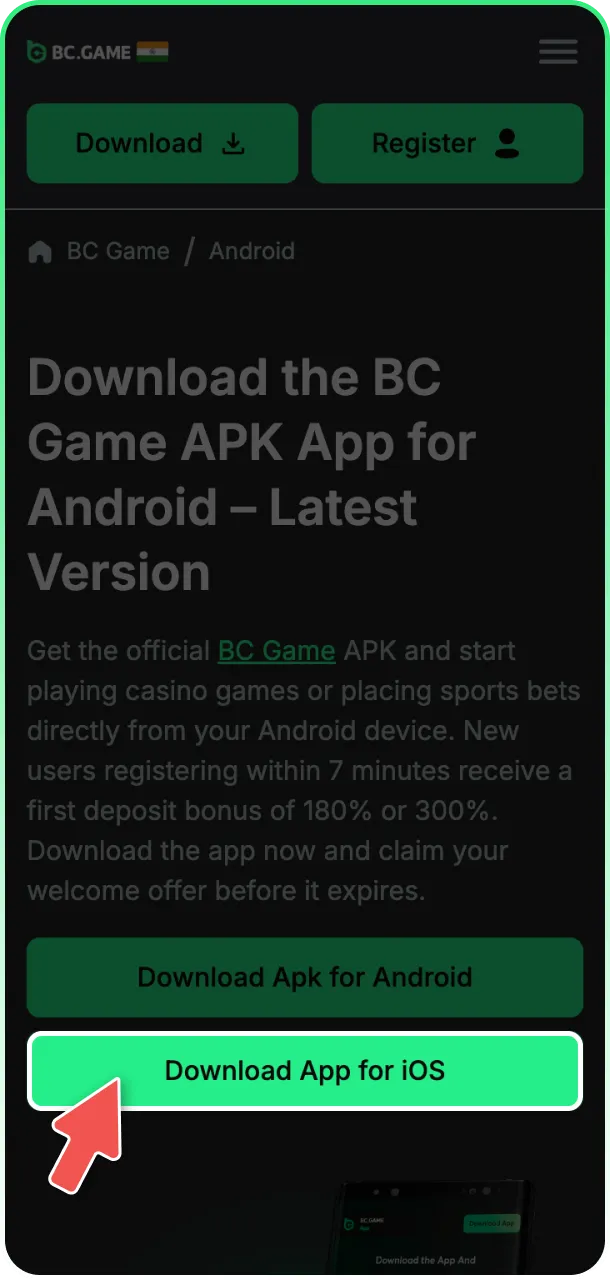 Access the App Store to find the BC Game Aviator app.