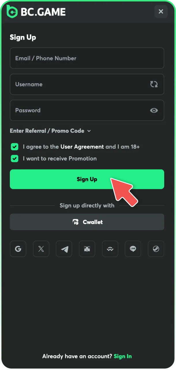 Create your account to start playing BC Game Aviator today.
