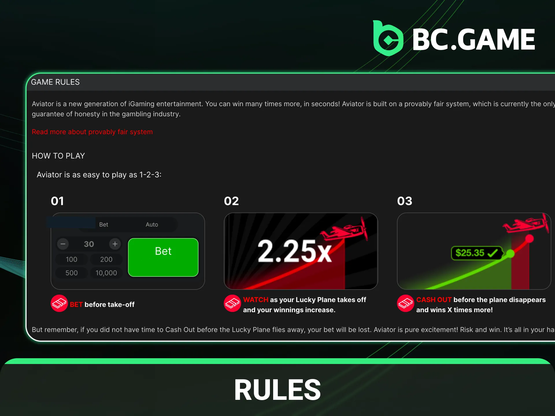 Read the official BC Game Aviator game rules before playing.