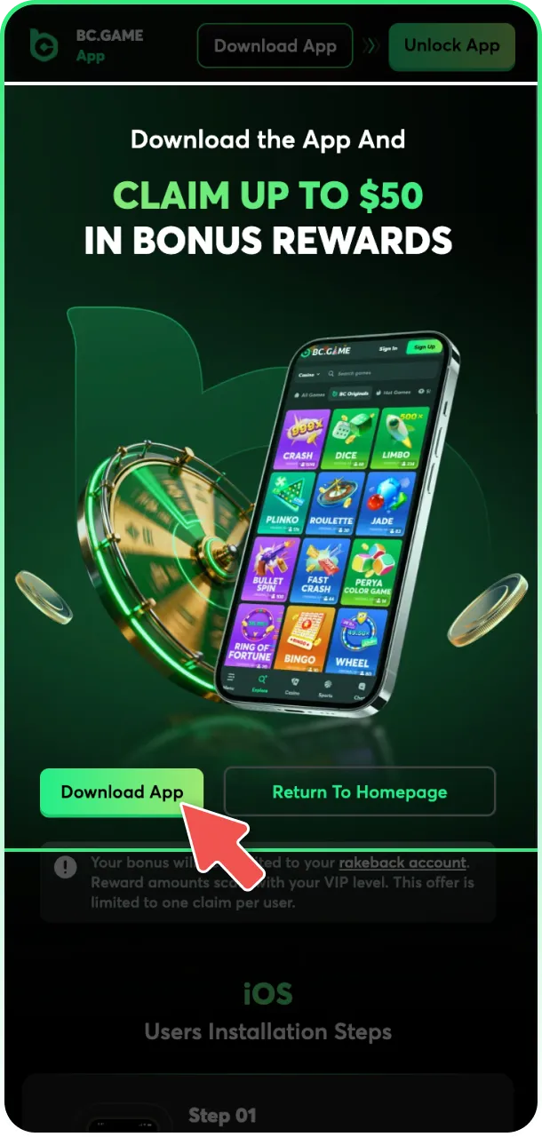 Follow the guide for downloading on Android the BC Game App.