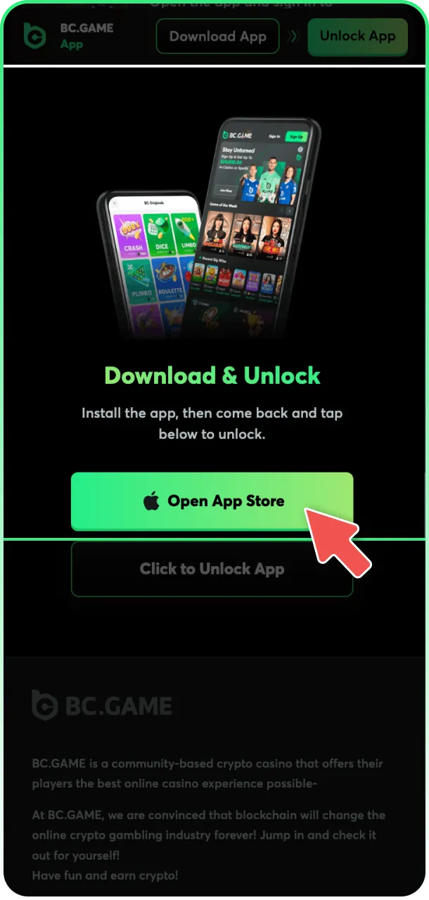 Complete the steps for downloading on iOS the BC Game App.