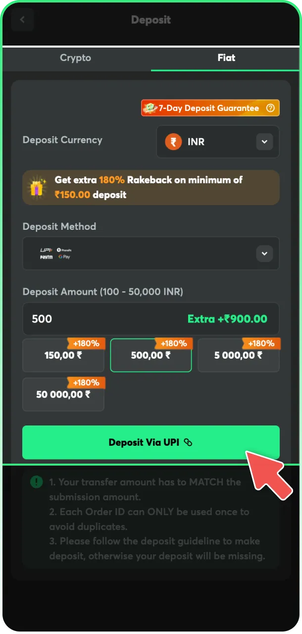 Deposit funds to your balance for official BC Game cricket betting.