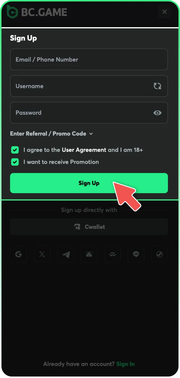 Gemini said Register your account to start betting on BC Game cricket.