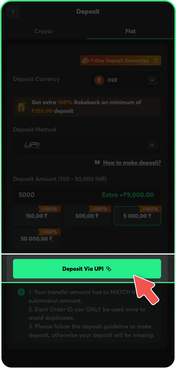 Confirm and complete the transaction on the BC Game platform.