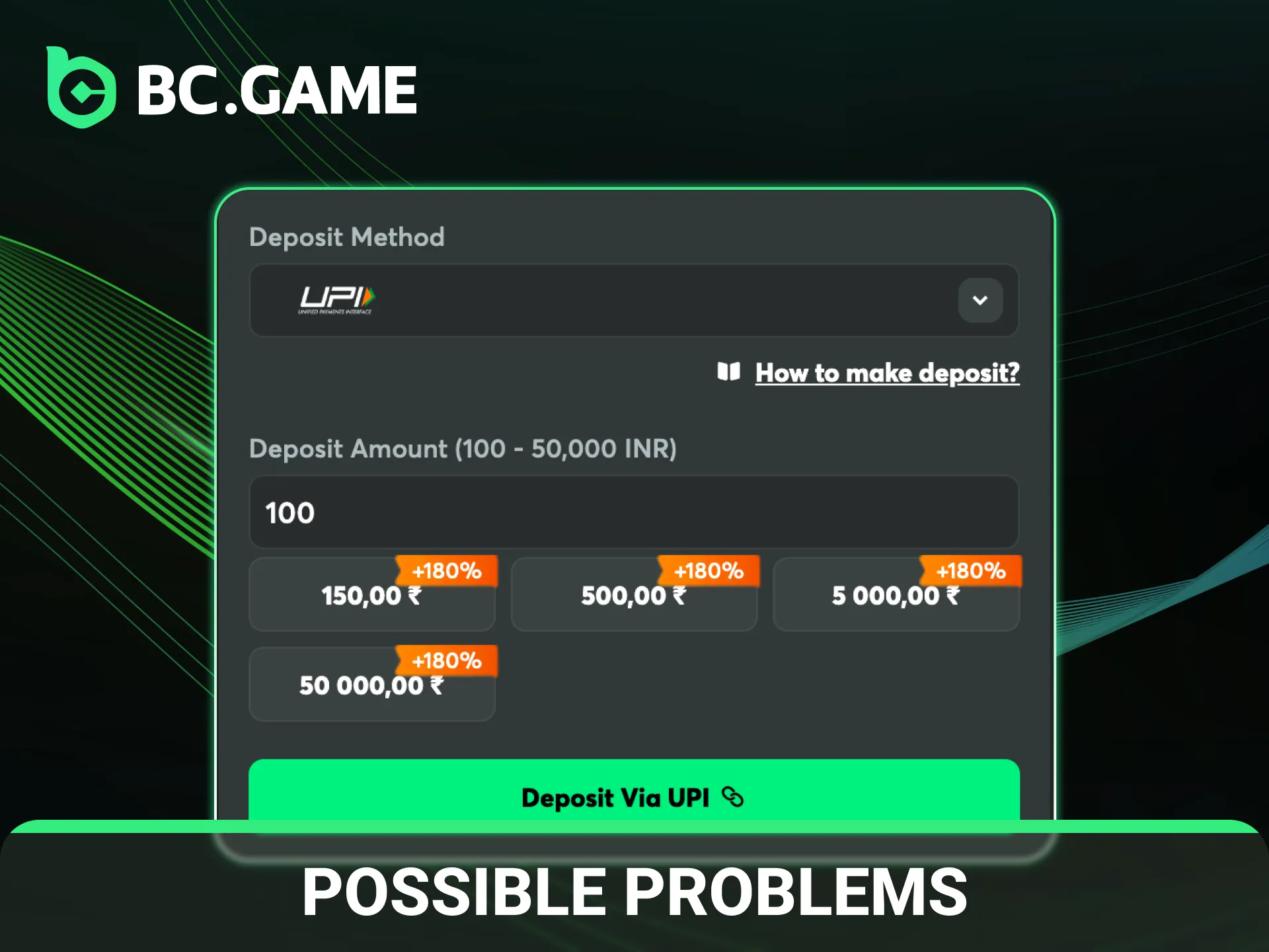 Solve possible problems with deposits using the BC Game guide.