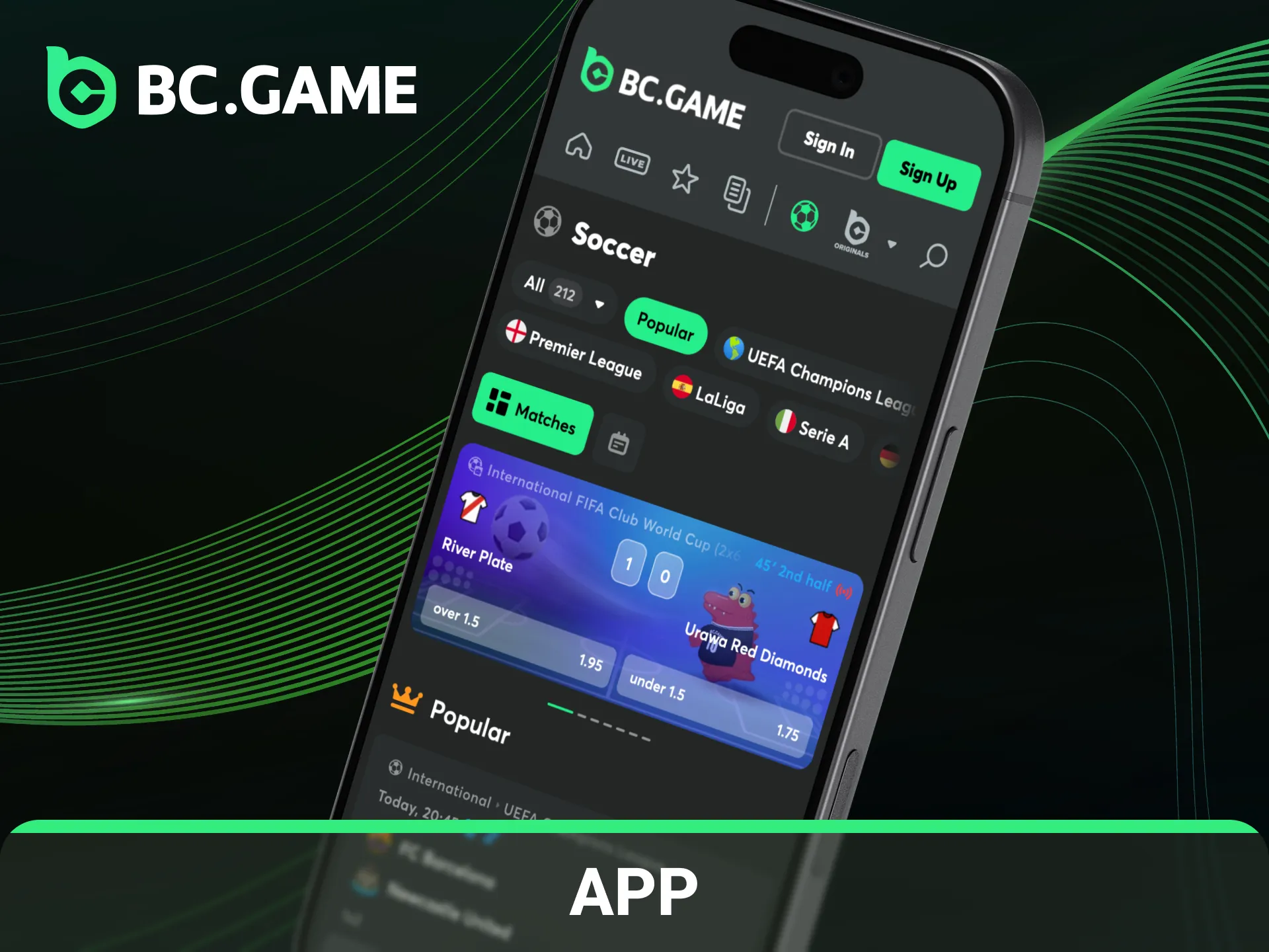 Download the BC Game football app to bet on the go.
