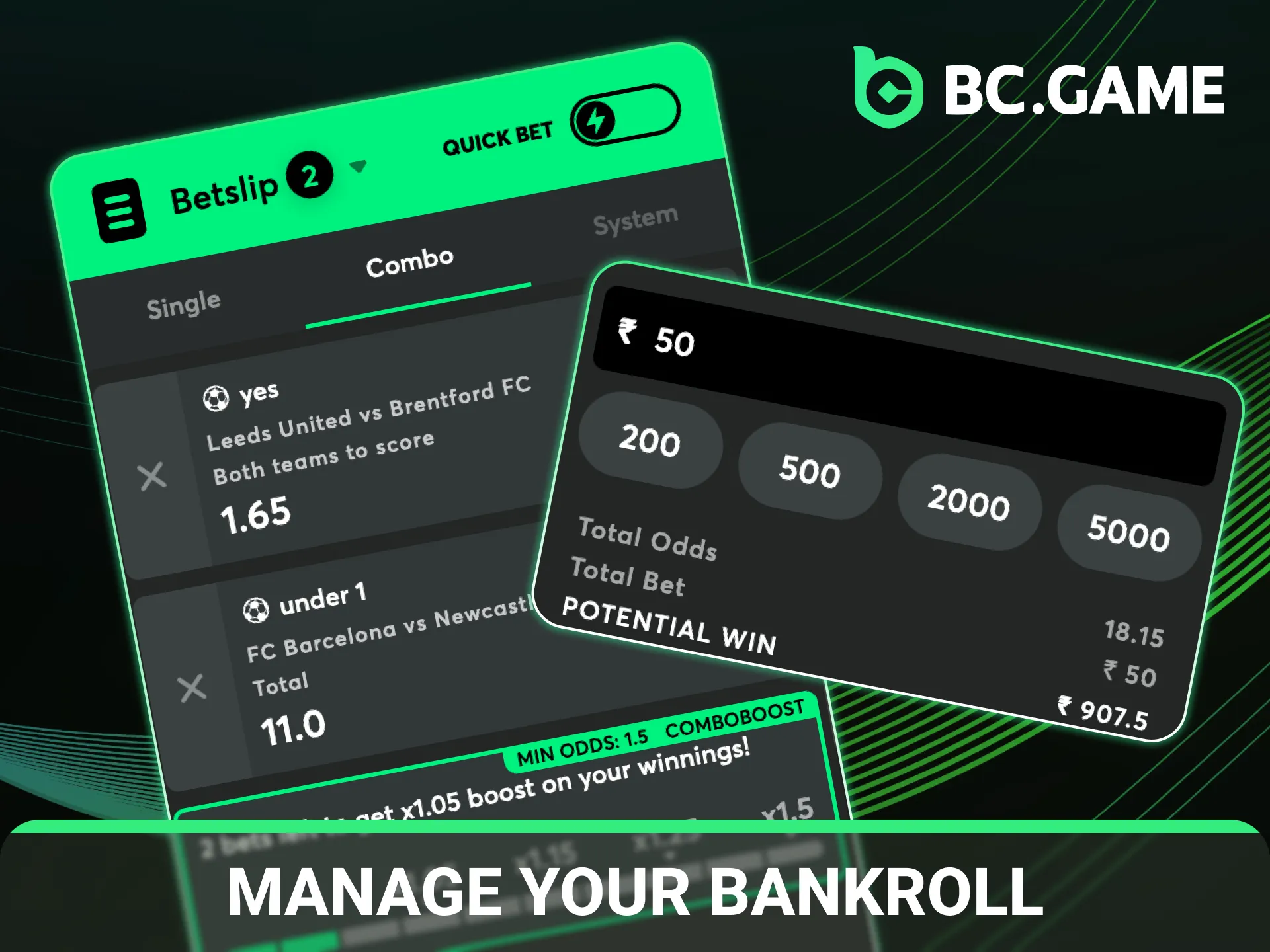 Manage your bankroll effectively while betting on football at BC Game.