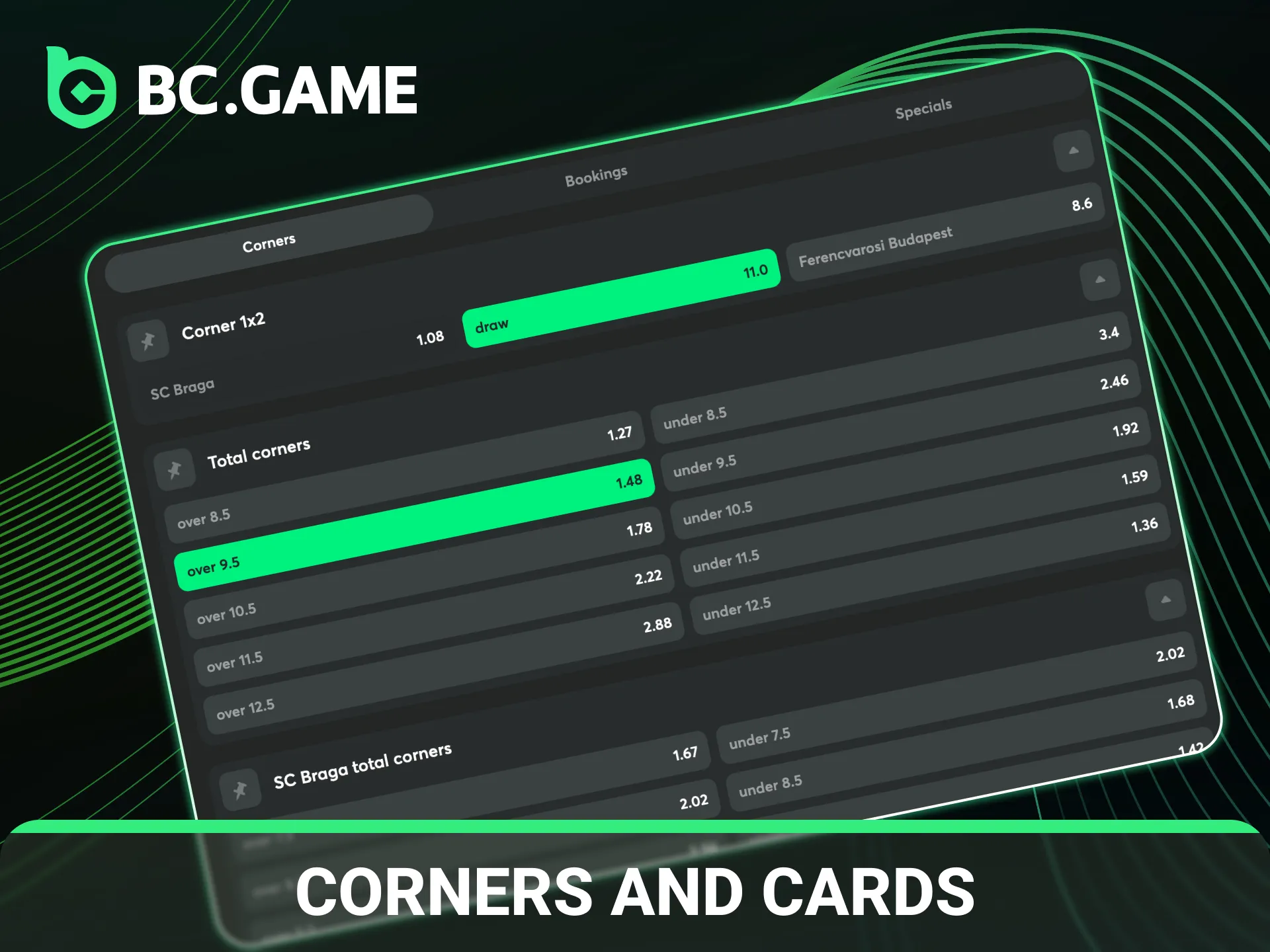 Wager on football corners and cards via BC Game India.