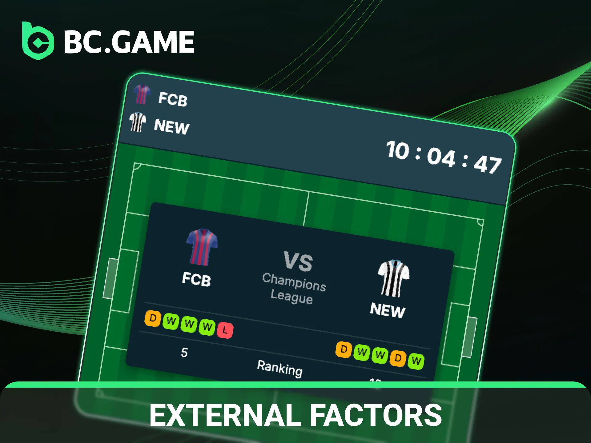 Account for external factors when betting on football at BC Game.