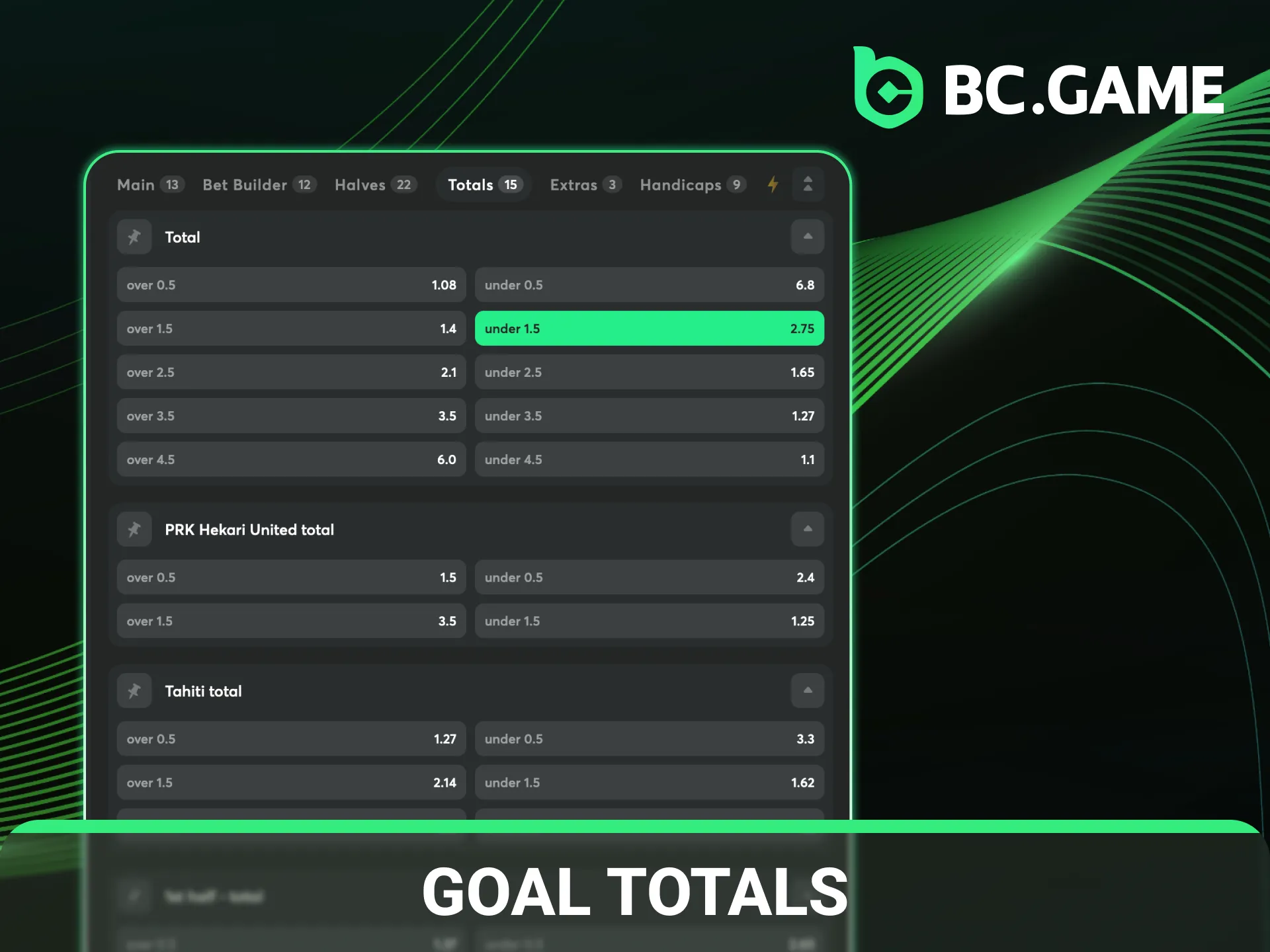 Bet on football goal totals over under at BC Game India.