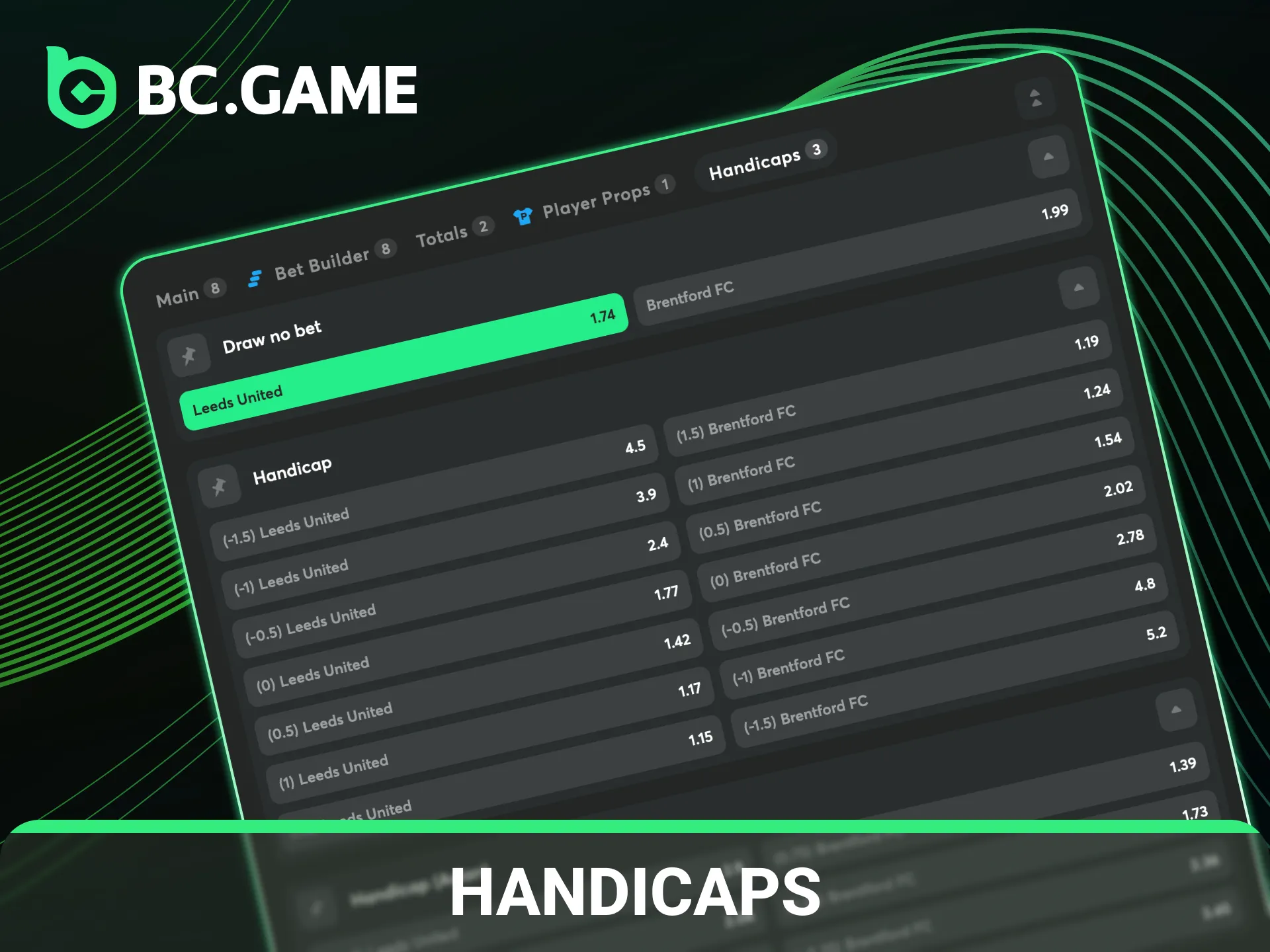 Apply football handicaps to your betting slip on BC Game.
