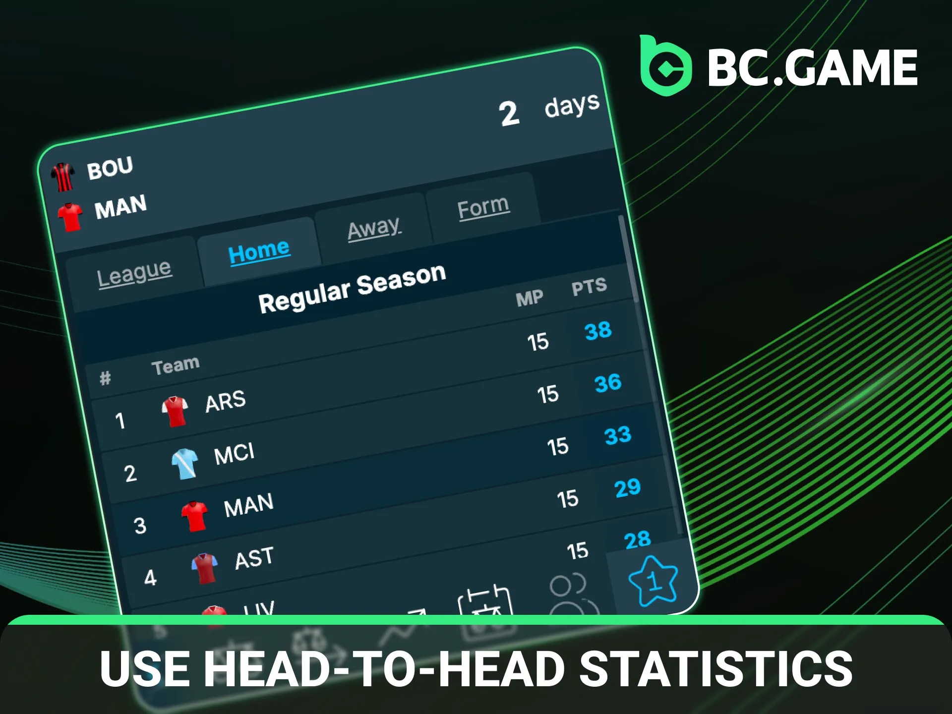 Use head-to-head statistics for smarter football wagers on BC Game.