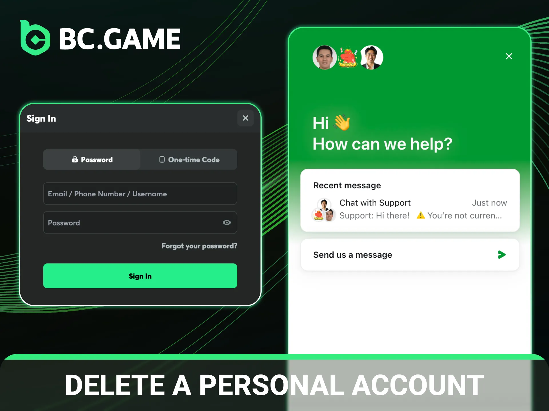 Follow the steps to delete a personal account at BC Game.