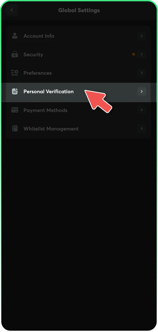 Navigate to account settings to start your BC Game verification.