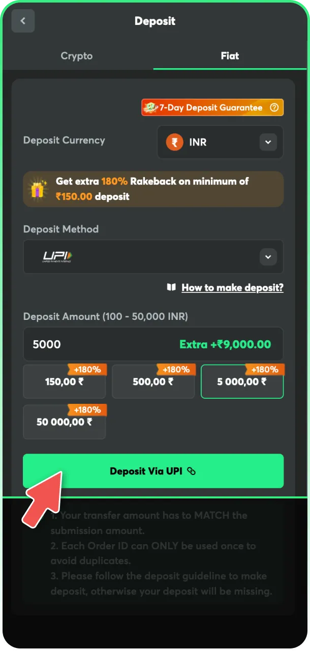 Deposit funds to your balance to play BC Game slots for real money.