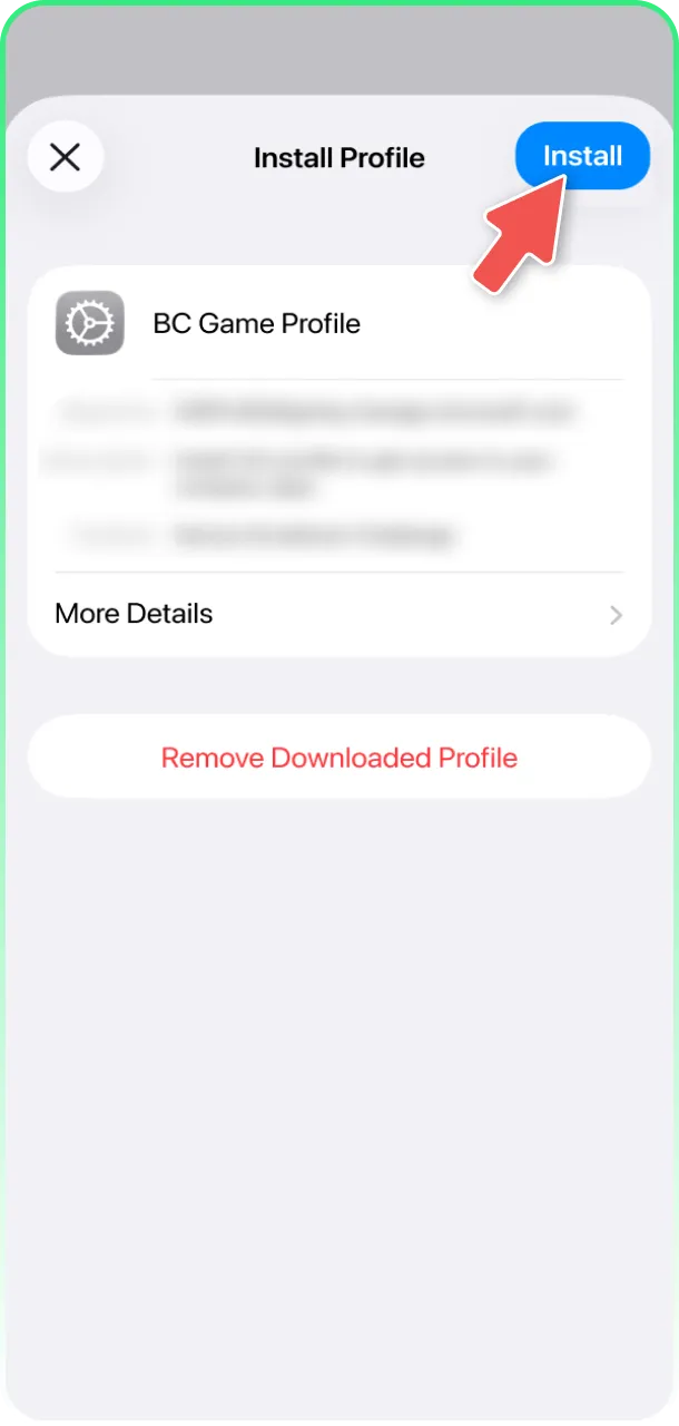 For iOS, follow the profile installation for the BC Game app.
