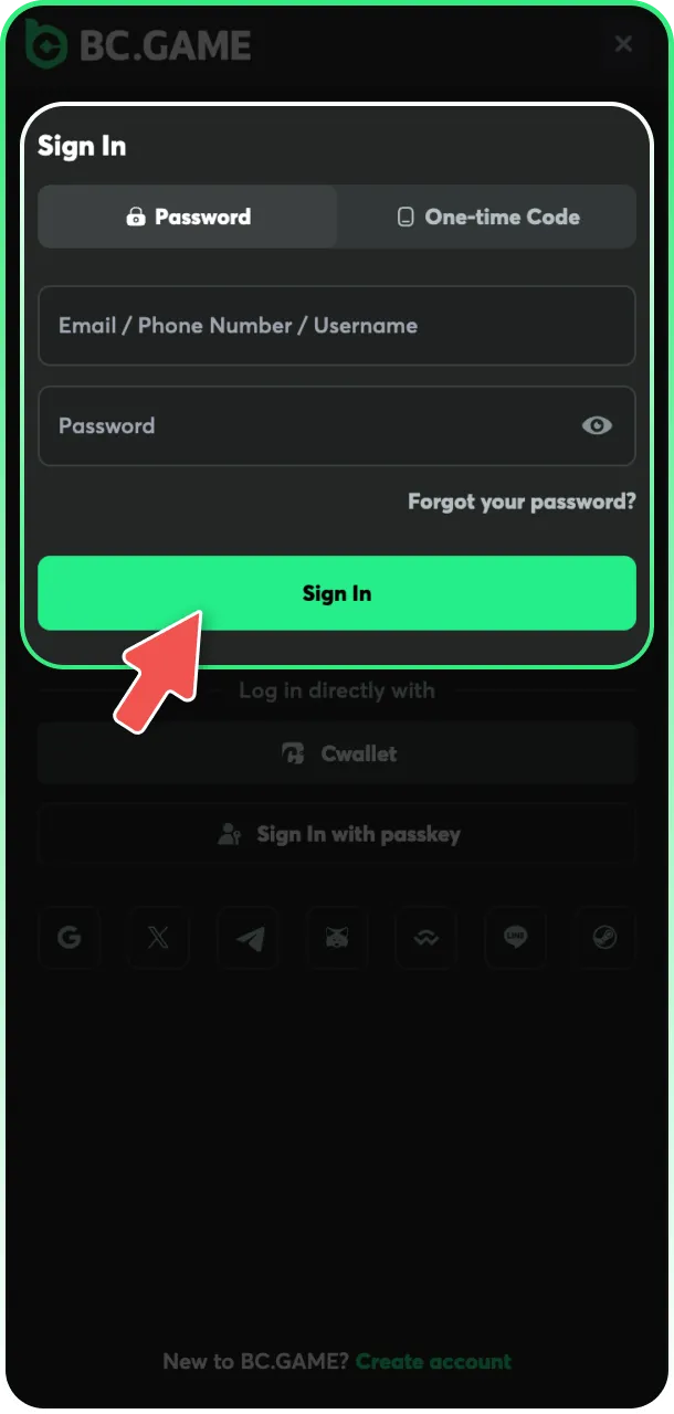 Log in to your profile to begin BC Game tennis betting.