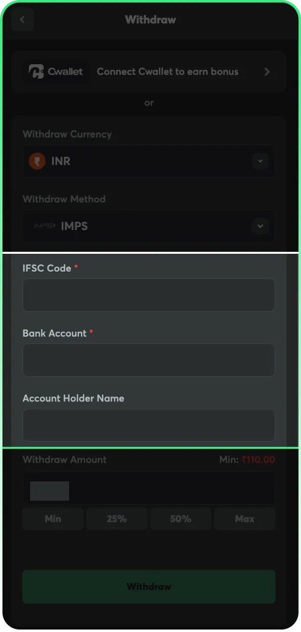 Confirm payment details for a secure BC Game withdrawal process.