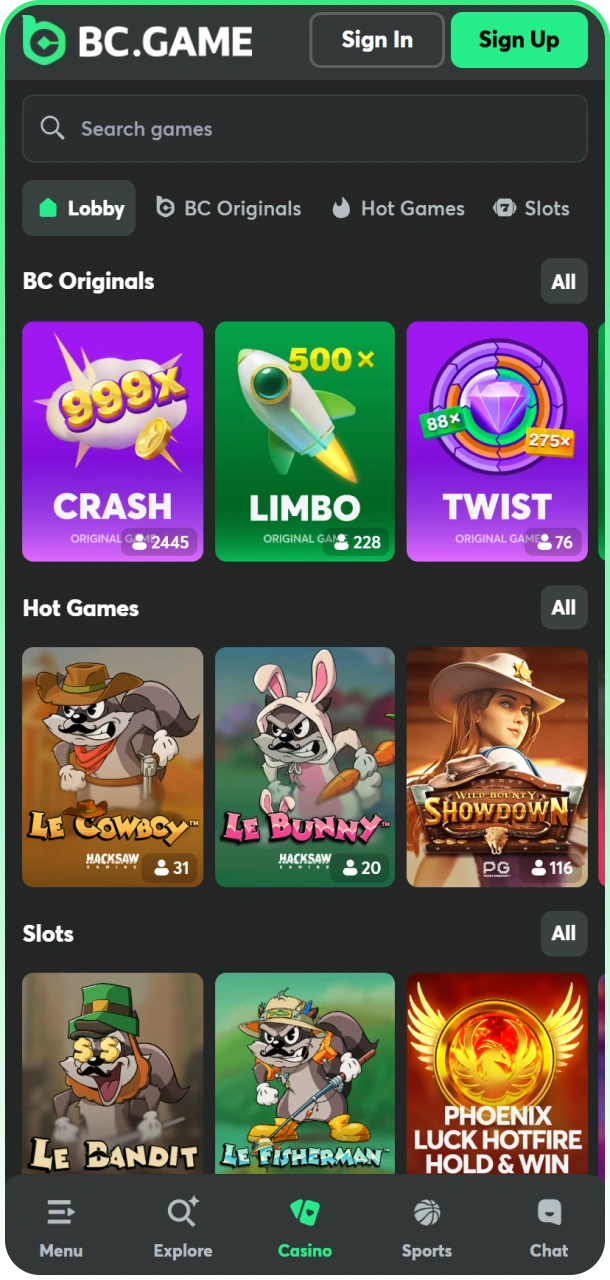 Try many different casino games at BCgame.