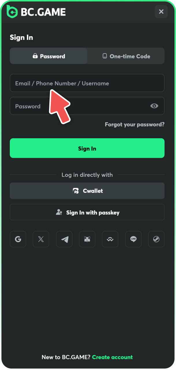 Log in to your bCGame account for fast account access at BCGame iOS app.