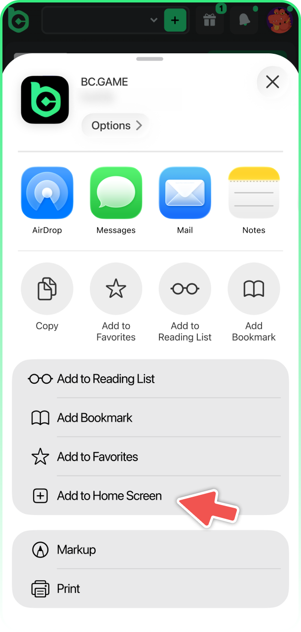 Add BCGame app to your iOS homescreen by pressing this button.