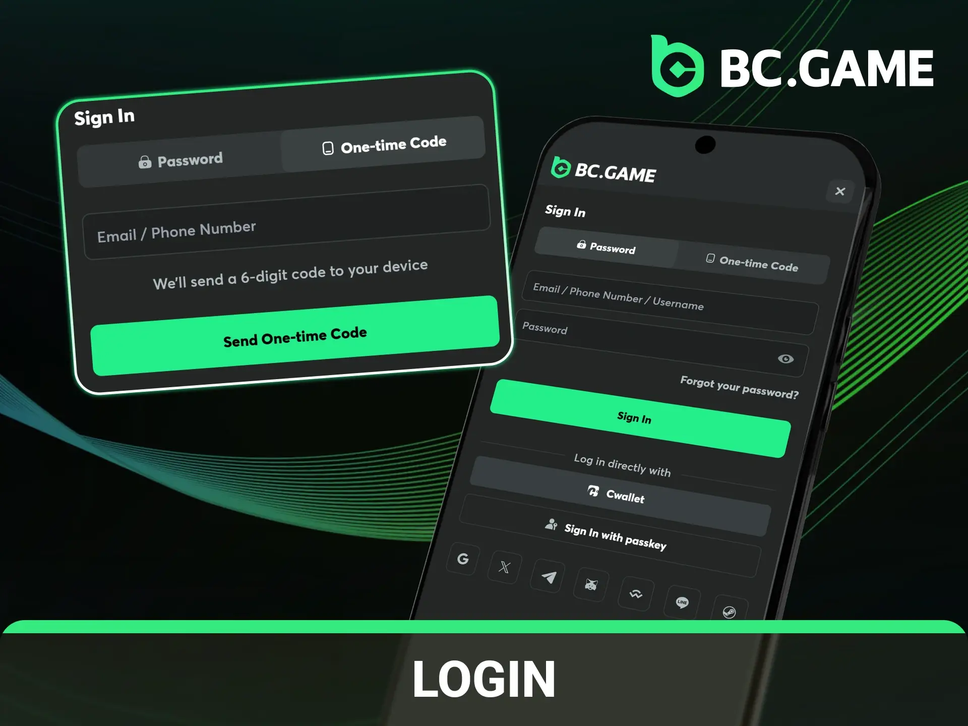 Log into your BCGame account with any method you prefer.