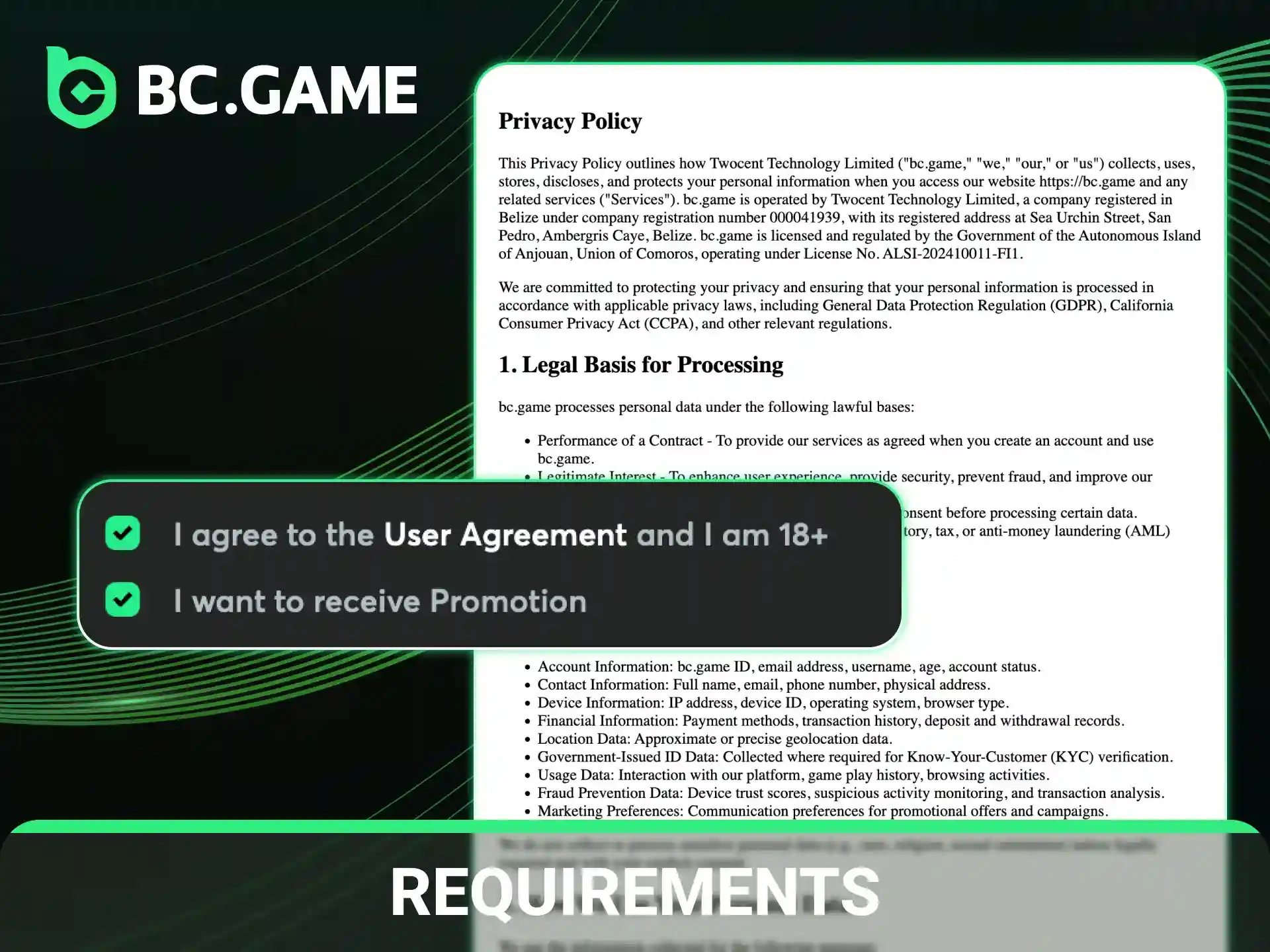Review the official account registration requirements for BC Game India.